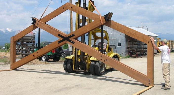 large timber truss with specialty hardware