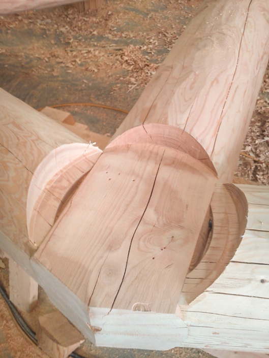 detail of log truss joinery